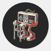 Retro Video Game Controller With Walker Funny Game Runder Aufkleber (Vorderseite)