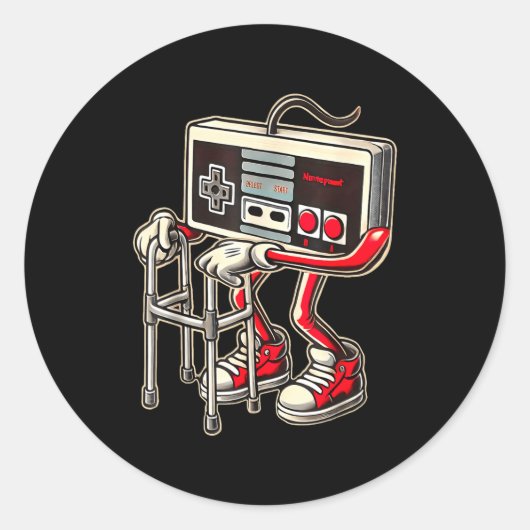 Retro-Videospiel-Controller mit Walker Lustiges Sp Runder Aufkleber (Vorderseite)