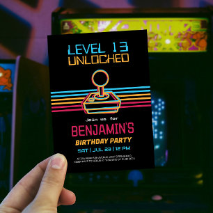 Retro-Videospiel-Gamer-Jungen-Geburtstag Einladung