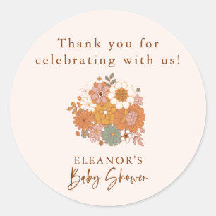 Retro Vielen Dank Boho Floral Baby Dusche Runder Aufkleber