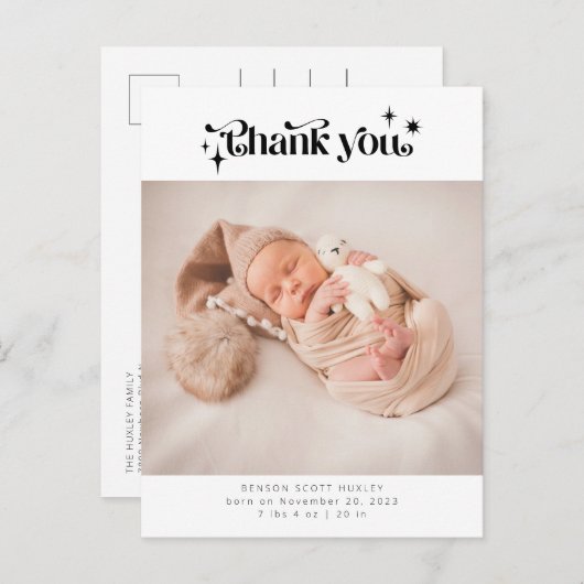 Retro Vielen Dank, dass Sie Baby Foto Birth Ankünd Ankündigungspostkarte (Vorne/Hinten)