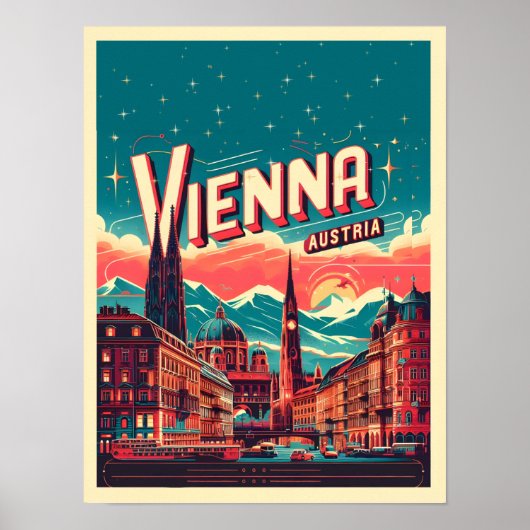 Retro Vienna City Austria Skyline-Geschenke Poster (Vorne)