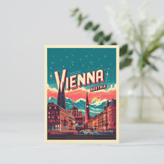 Retro Vienna City Austria Skyline-Geschenke Postkarte (Stehend Vorderseite)