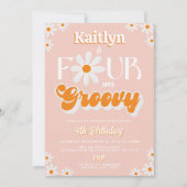 Retro Vier je Groovy Girls 4. Geburtstag Einladung (Vorderseite)