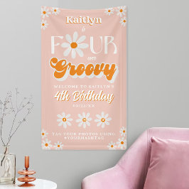Retro Vier je Groovy Girls 4. Geburtstag Willkomme Banner