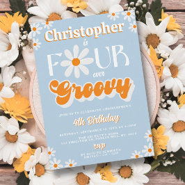 Retro Vier Jungen Groovy Jungs 4. Geburtstag Einladung
