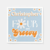 Retro Vier Jungen Groovy Jungs 4. Geburtstag Serviette (Vorderseite)