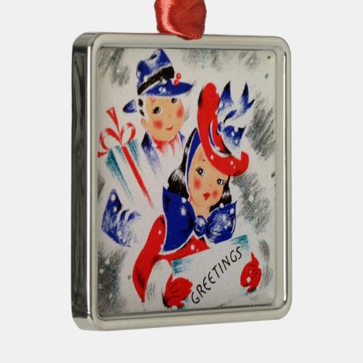 Retro Vierzigerjahre Weihnachtseinkaufspaare Ornament Aus Metall (Rechts)