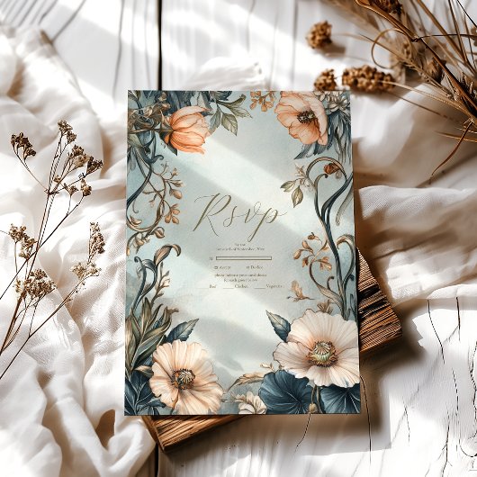 Retro Viktorianisch Royal Floral Wedding RSVP Karte