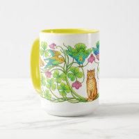 Retro viktorianische Ära Katze, Klee & Vögel