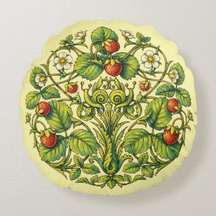 Retro viktorianische Erdbeeren und Schnecken Rundes Kissen