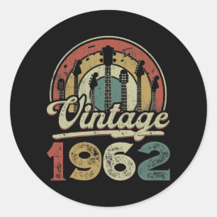 Retro Vintag 1962 Gitarrist 1962 Geburtstagsgitarr Runder Aufkleber