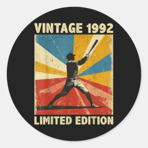 Retro Vintag 1992 Baseball Lover Limited Edition Runder Aufkleber