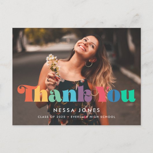 Retro Vintag 70er Abschluss Danke Foto Postkarte (Vorderseite)