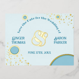 Retro Vintag Ampersand Blue Circles Wedding Gold Folie Einladungspostkarte