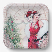 Retro Vintag Art Deco Holiday Lady Pappteller (Vorderseite)