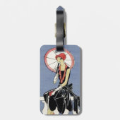 Retro Vintag Art Déco Lady Schirmdecke Gepäckanhänger (Rückseite vertikal)