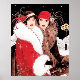 Retro Vintag Art Deko Weihnachtsfrauenposter