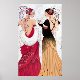 Retro Vintag Art Deko Weihnachtsfrauenposter