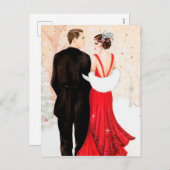 Retro Vintag Art Deko Weihnachtspaar Feiertagspostkarte (Vorne/Hinten)