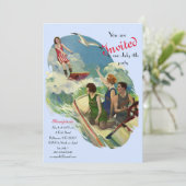 Retro Vintag Bade Anzug und Einladung (Stehend Vorderseite)