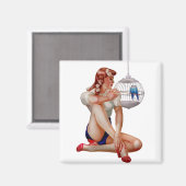 Retro Vintag Bird Cage Pinup Girl Magnet (Vorderseite/Rückseite)
