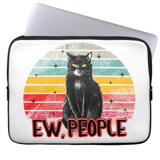 Retro Vintag Black Cat Ew People Laptopschutzhülle (Vorderseite)