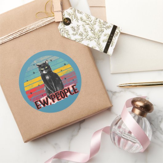 Retro Vintag Black Cat Ew People Runder Aufkleber (Schenken)
