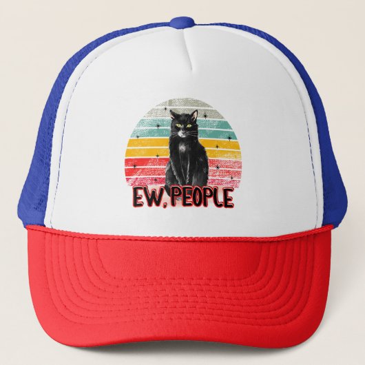 Retro Vintag Black Cat Ew People Truckerkappe (Vorderseite)