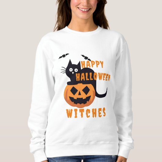 Retro Vintag Black Cat Halloween Sweatshirt (Vorderseite)