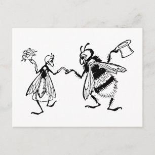 Retro Vintag Black & White Niedlich Funny Bug Wedd Postkarte