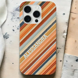 Retro Vintag boho monogramm orange blaue Streifen Case-Mate iPhone Hülle