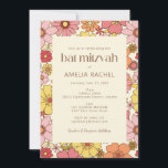 Retro Vintag Boho Pink Gelbe florale Bat Mitzvah Einladung<br><div class="desc">Retro Vintag Boho Pink Gelbe Blüte Groovy Bat Mitzvah Einladung</div>