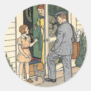 Retro Vintag Book Illustration Mailman Stickers