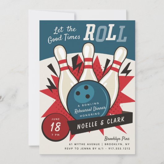 Retro Vintag Bowling Themenabend Probe Einladung (Vorderseite)