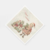 Retro Vintag Boy Christmas Geschenke Serviette (Ecke)