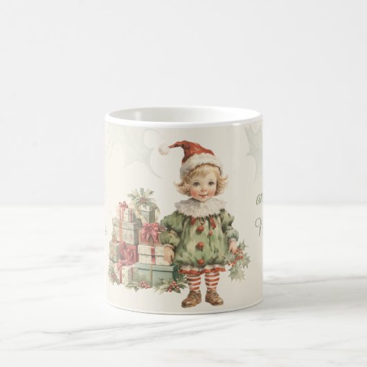 Retro Vintag Boy Weihnachtsgeschenke Holly Kaffeetasse (Mittel)