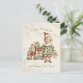 Retro Vintag Boy Weihnachtsgeschenke Holly Postkarte (Stehend Vorderseite)