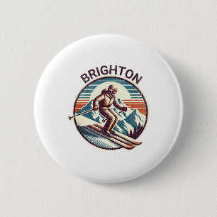Retro Vintag Brighton Utah Ski Resort Winter Skii Button