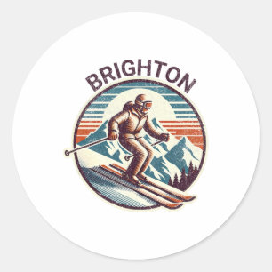 Retro Vintag Brighton Utah Ski Resort Winter Skii Runder Aufkleber