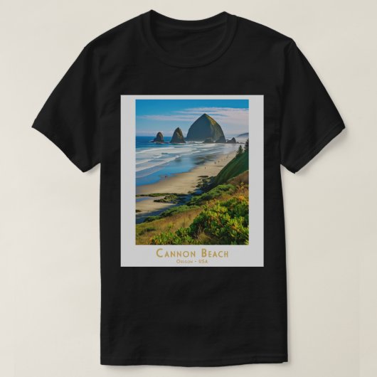 Retro Vintag Cannon Beach Haystack Rock T-Shirt (Design vorne)