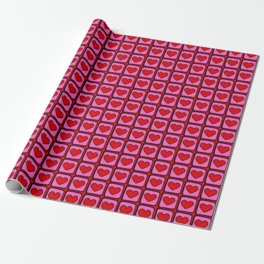 Retro Vintag Checkered Heart Y2K Pattern Geschenkpapier (Ungerollt)