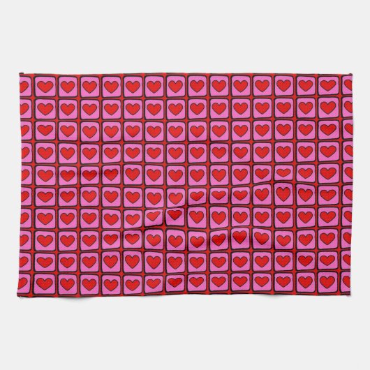 Retro Vintag Checkered Heart Y2K Pattern Geschirrtuch (Horizontal)