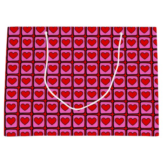 Retro Vintag Checkered Heart Y2K Pattern Große Geschenktüte (Vorderseite)
