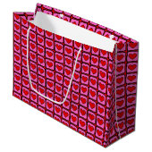 Retro Vintag Checkered Heart Y2K Pattern Große Geschenktüte (Vorderseite Schrägansicht)