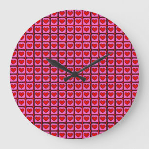 Retro Vintag Checkered Heart Y2K Pattern Große Wanduhr