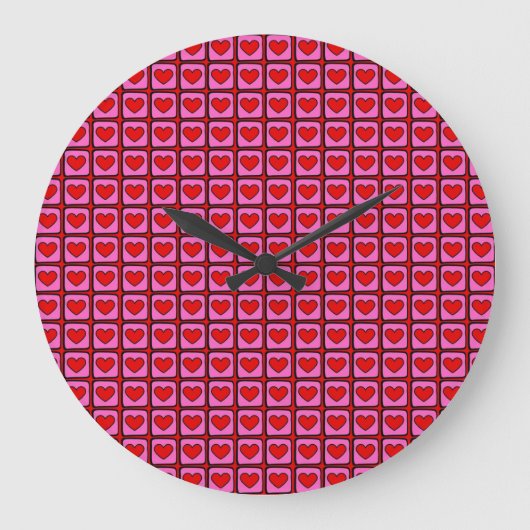 Retro Vintag Checkered Heart Y2K Pattern Große Wanduhr (Vorderseite)