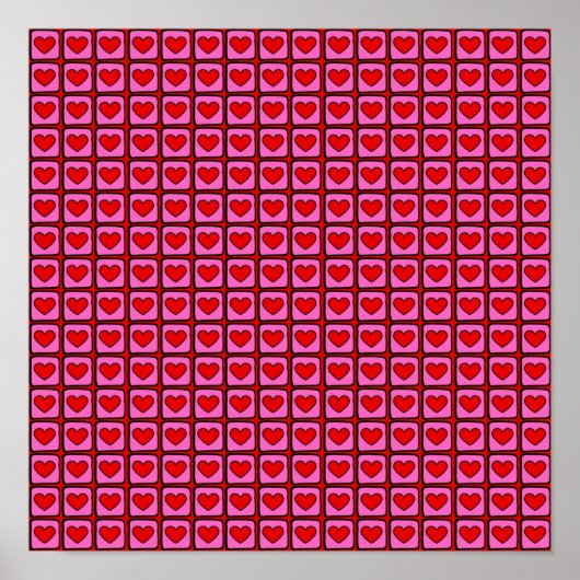 Retro Vintag Checkered Heart Y2K Pattern Poster (Vorne)