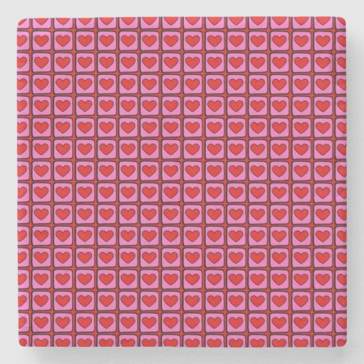 Retro Vintag Checkered Heart Y2K Pattern Steinuntersetzer (Vorderseite)