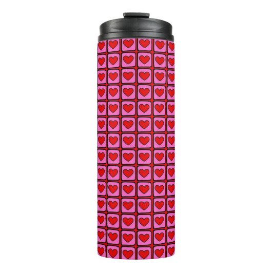 Retro Vintag Checkered Heart Y2K Pattern Thermosbecher (Vorderseite)